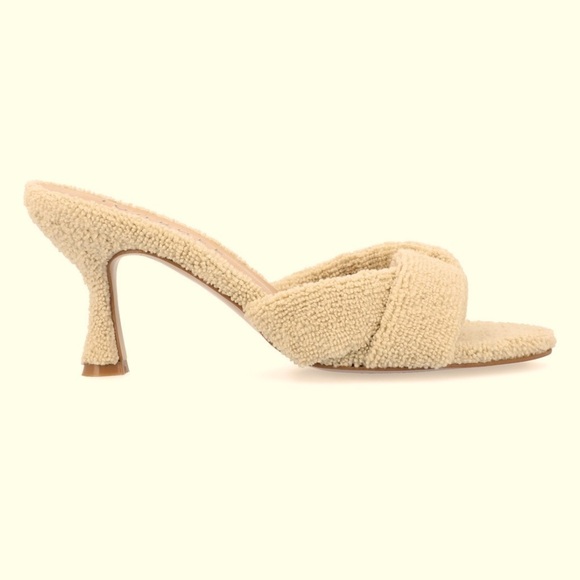 Terry Cloth Tan Women's Heels Kitten Heels Preppy Open Toe Sandals Toweling 2025 - Picture 7 of 15